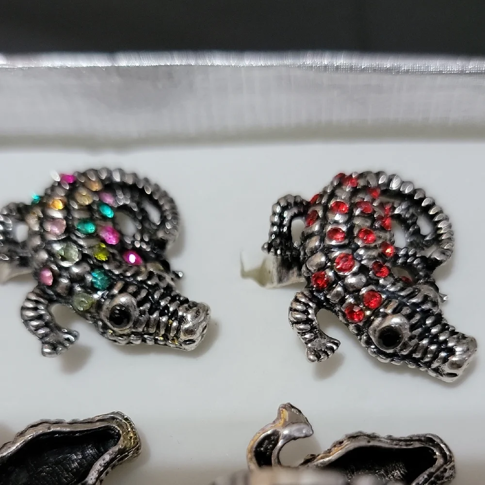 Silver and Multicolor Rhinestone Alligator Adjustable Rings - Picture 6 of 6